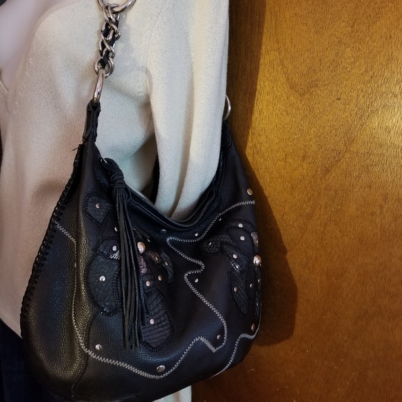 Chi Carlos Falchi hobo bag leather snakeskin black - Picture 1 of 8